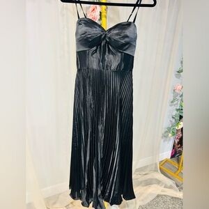Chic Black Satin Midi Dress with corset back